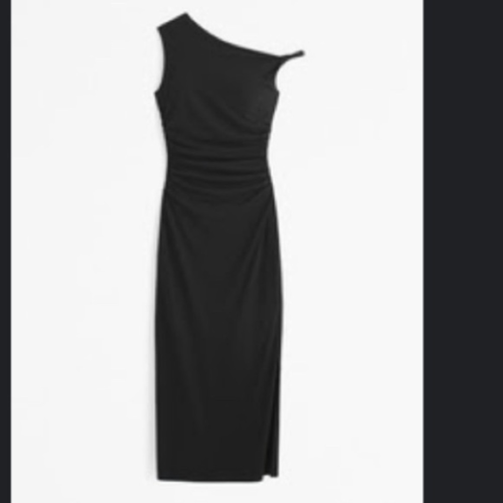 Asymmetrical Twist Midi Dress - Black